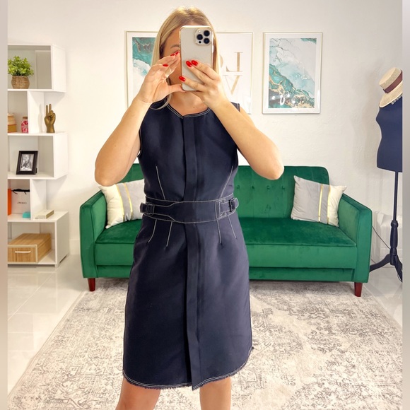 3.1 PHILLIP LIM Dark blue w/ white topstitching zip front belted - Picture 9 of 13